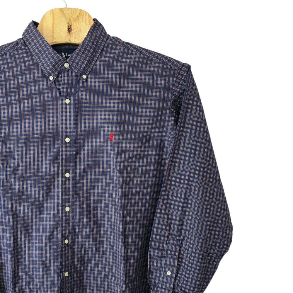 Polo Ralph Lauren Mens XXL Classic Fit Plaid Button Down Shirt Navy Red Cotton